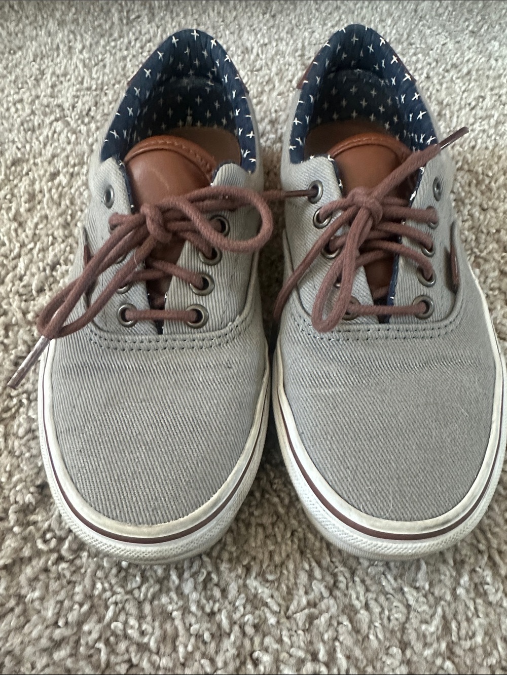 Vans Gray Canvas Sneakers with Brown Accents